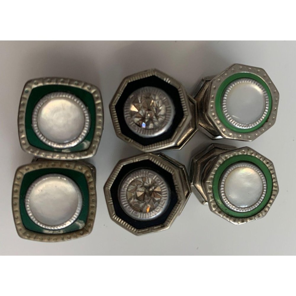 Lot of 3 Sets Art Deco Guilloche Snap Cuff Links